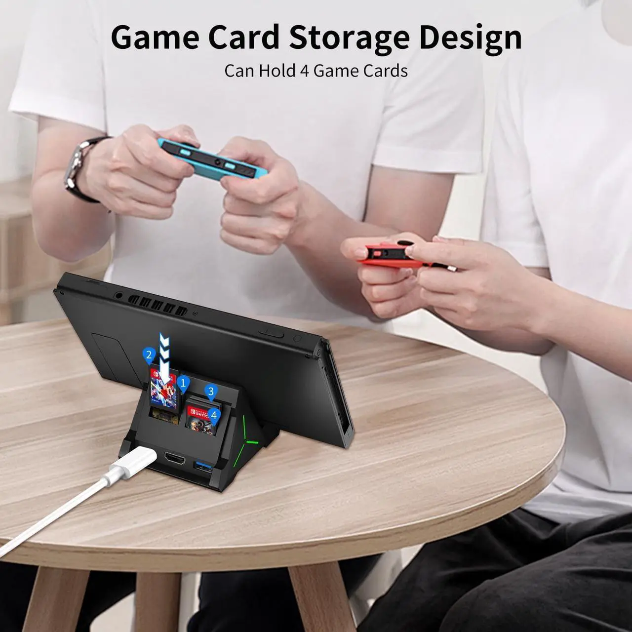 Alt view image 4 of 7 - BONAEVER TV Dock Station for Switch/Switch OLED, Switch TV Dock with 4K HDMI/USB C/USB 3.0 Port, LED Beathing Atmosphere Light and can Hold 4 Game Slots, Replacement Charging Dock for Nintendo Switch