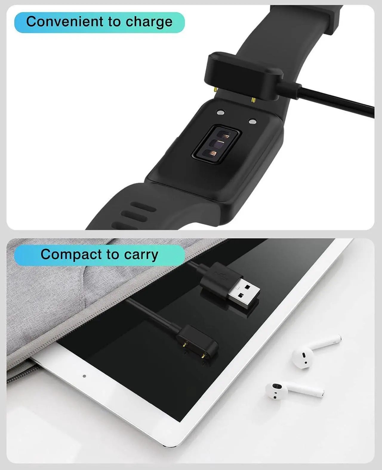 Alt view image 5 of 7 - BONAEVER 2 Packs Charger for Huawei Watch Fit 3/Fit 2/Fit/Fit Mini/Fit New/Huawei Band 9/8/7/6/6 Pro/Honor Band 9/7/6, Magnetic Charger Dock with 100 cm USB Charging Cable Cord, Black