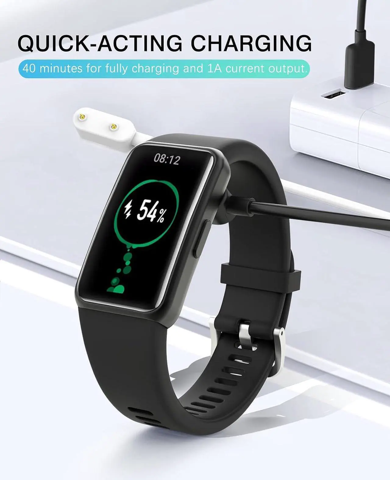 Alt view image 4 of 7 - BONAEVER 2 Packs Charger for Huawei Watch Fit 3/Fit 2/Fit/Fit Mini/Fit New/Huawei Band 9/8/7/6/6 Pro/Honor Band 9/7/6, Magnetic Charger Dock with 100 cm USB Charging Cable Cord, Black