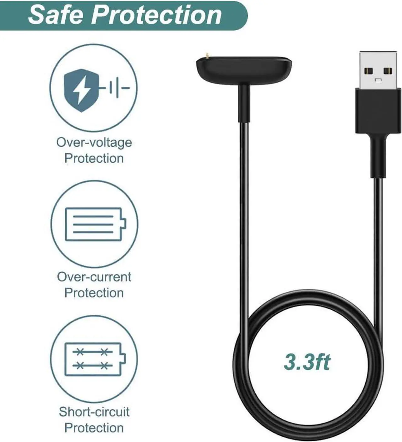 Alt view image 6 of 7 - BONAEVER Charger for Fitbit Charge 5 / Fitbit Charge 6 / Fitbit Luxe, Replacement Charging Cable Cord Accessories for Fitbit Luxe/Charge 5/Charge 6 [2-Pack, 3.3ft/1m]