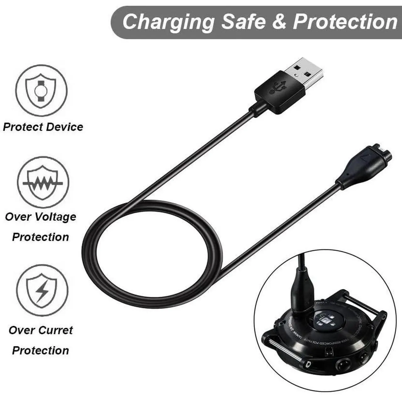 Alt view image 4 of 6 - BONAEVER Charger for Garmin Forerunner 45 55 245 255 265 745 945 955 965, Approach S10 S12 S40 S42 S60 S70, Vivoactive 3 4 4S, Instinct Venu 2 2S Plus Fenix 8 7 7S 7X 6 5 Charging Cable [2Pack, 3.3ft]