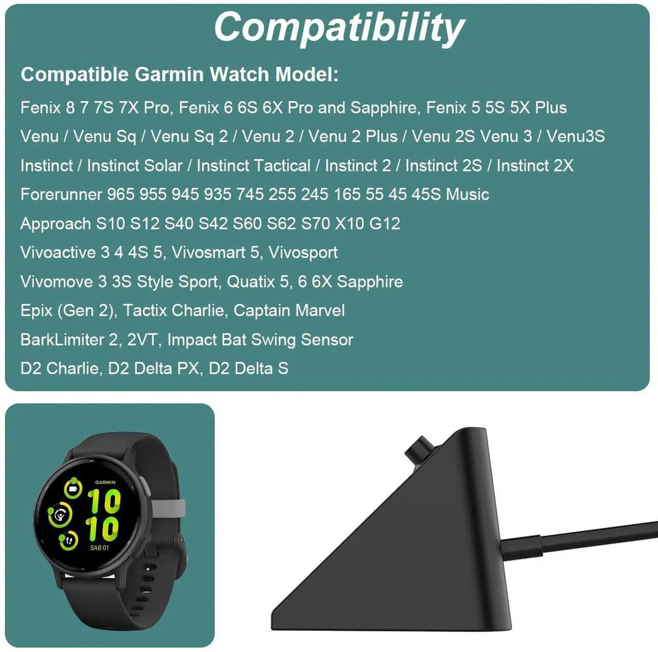 Alt view image 2 of 7 - BONAEVER Charger Cable for Garmin Watch Fenix 8 7X 7S 7 6 5, Forerunner 965 955 945 935 745 265 255 245 165 55 45, Approach S10 S12 S40 S42 S60 S62 S70 Instinct Venu 2 3 Vivoactive 3 4 5 Charging Dock