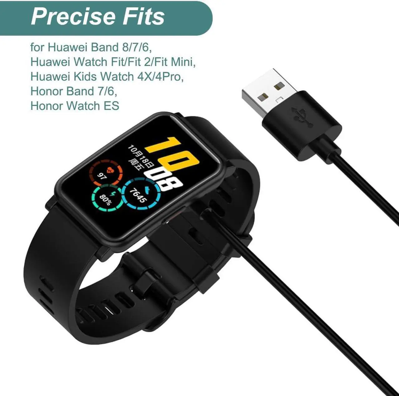 Alt view image 3 of 6 - BONAEVER Charger for Huawei Band 9/8/7/6, Watch Fit/Fit 2/Fit 3/Fit Mini/4X/4Pro, Honor Band 7/6, Watch ES, Replacement Charging Cable (3.3ft/1m)