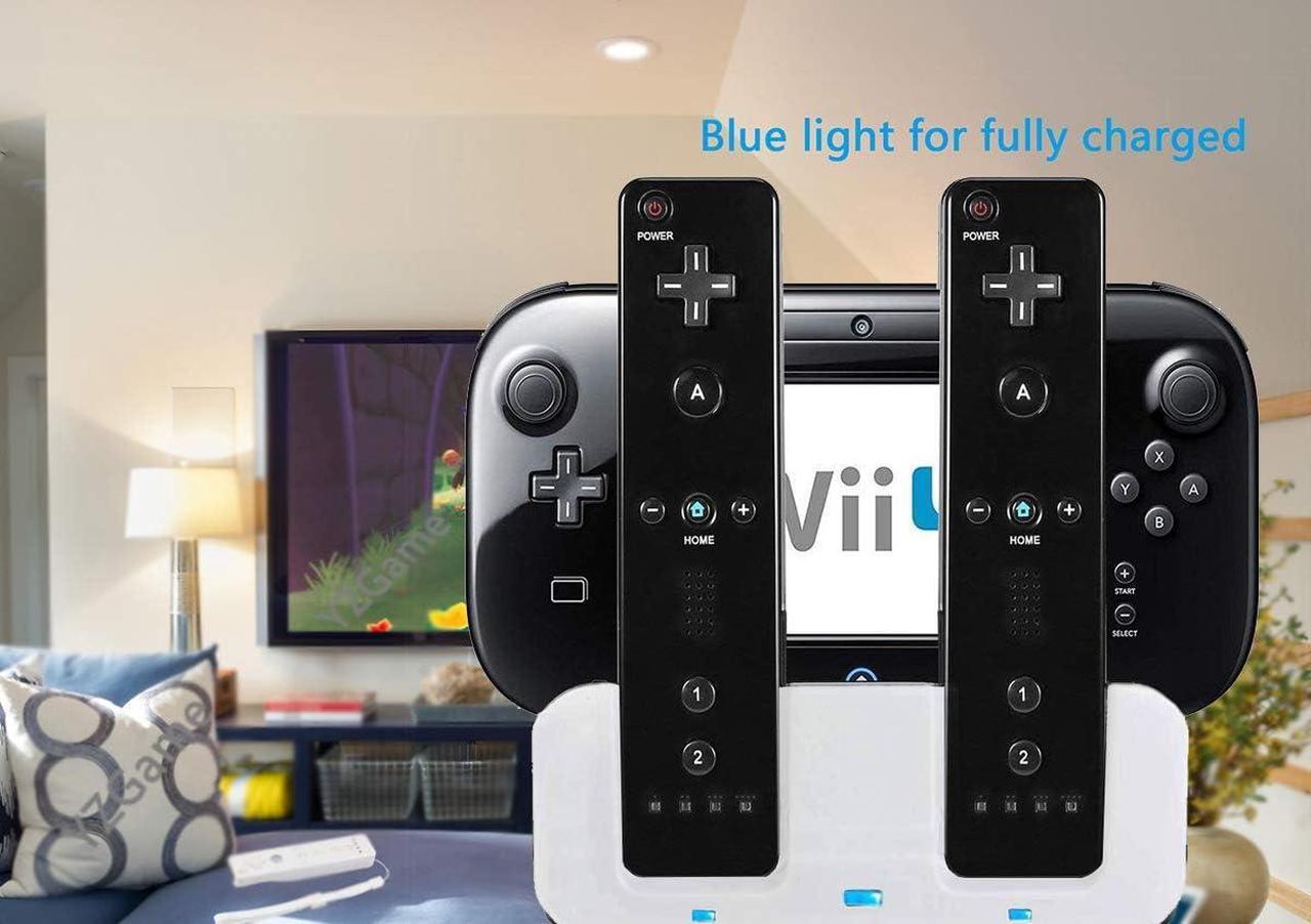 Alt view image 7 of 7 - BONAEVER Wii U Charger Dock Station for Wii Remote & Wii U Gamepad with 2 Rechargeable Batteries Charging Cable Led Indicator White