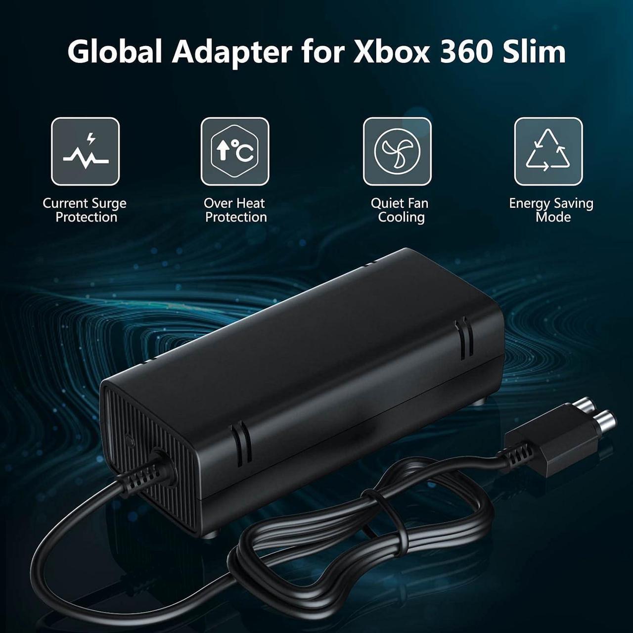 Alt view image 4 of 7 - BONAEVER Power Supply for Xbox 360 Slim with Power Cord, [2022 Enhanced Quieter Version] AC Adapter Power Brick Replacement Charger for Xbox 360 Slim Console