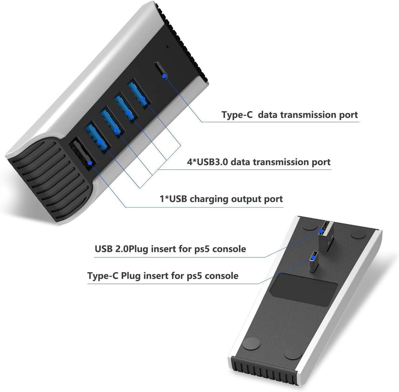 Alt view image 4 of 7 - BONAEVER 5 Port USB Hub for PS5, 5 in 1 High Speed USB Expansion Hub Charger Splitter Adapter with USB2.0 Type C Ports for PS5 Console