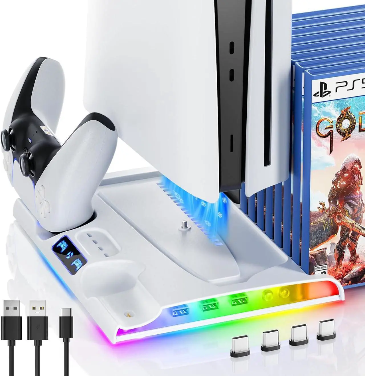 Main image of BONAEVER PS5 Slim Stand Cooling Station with Controller Charging Station for Playsation 5 Slim, PS5 Slim Accessories Kits with Cooling Fan,RGB LED,and Game Slot