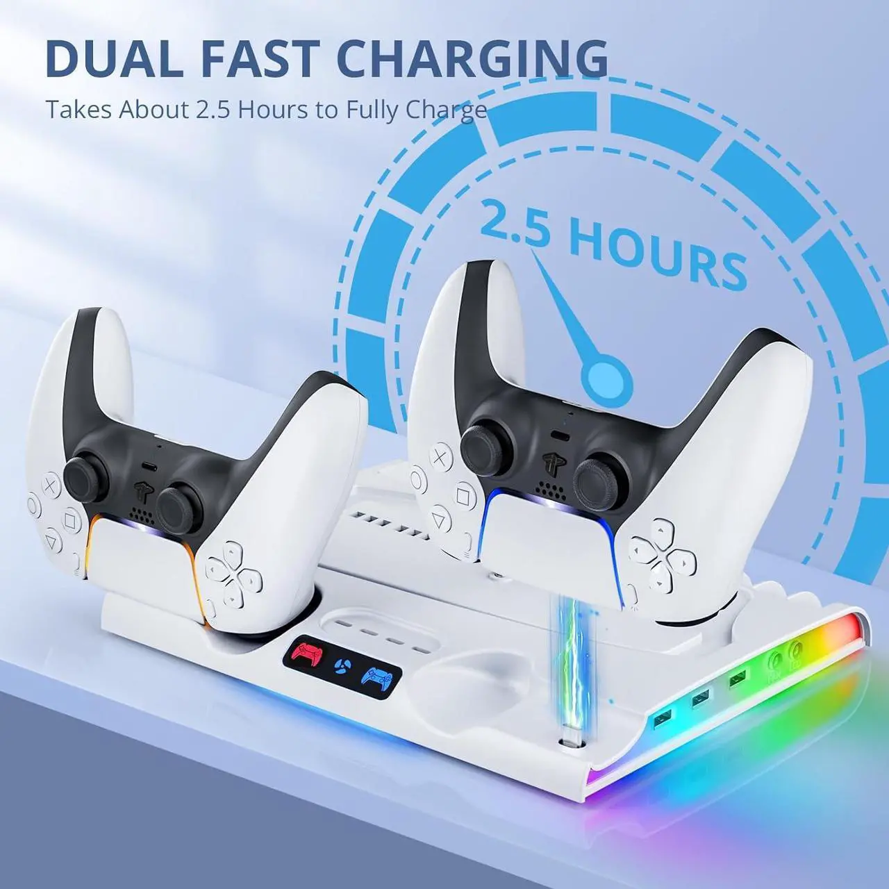 Alt view image 3 of 7 - BONAEVER PS5 Slim Stand Cooling Station with Controller Charging Station for Playsation 5 Slim, PS5 Slim Accessories Kits with Cooling Fan,RGB LED,and Game Slot