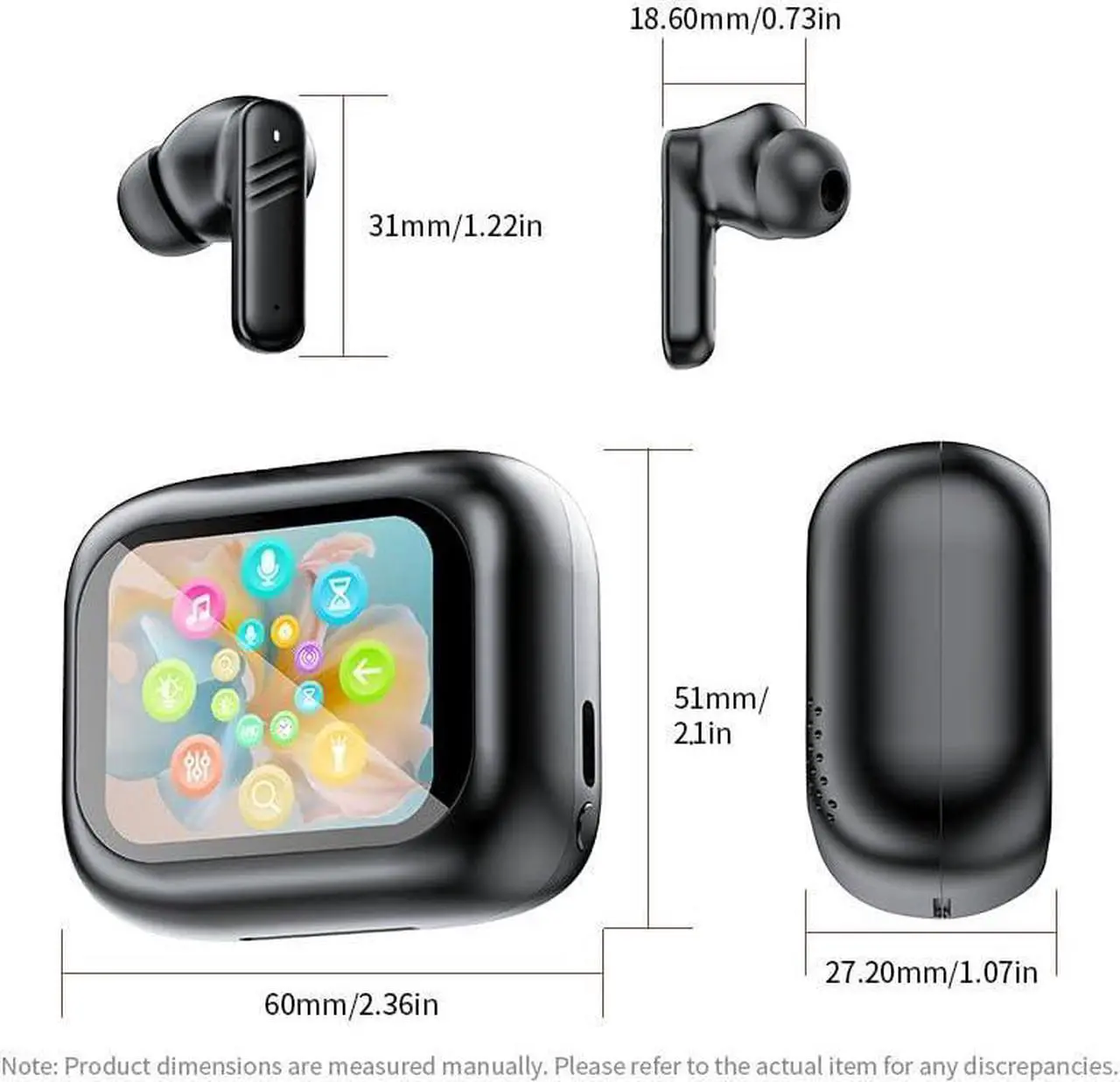 Alt view image 7 of 7 - BONAEVER Wireless Earbuds Bluetooth Headphones Touch Screen Bluetooth Ear Buds with Built-in Mic Extra Comfort IPX5 Waterproof Headset 360 Stereo with Noise Cancellation