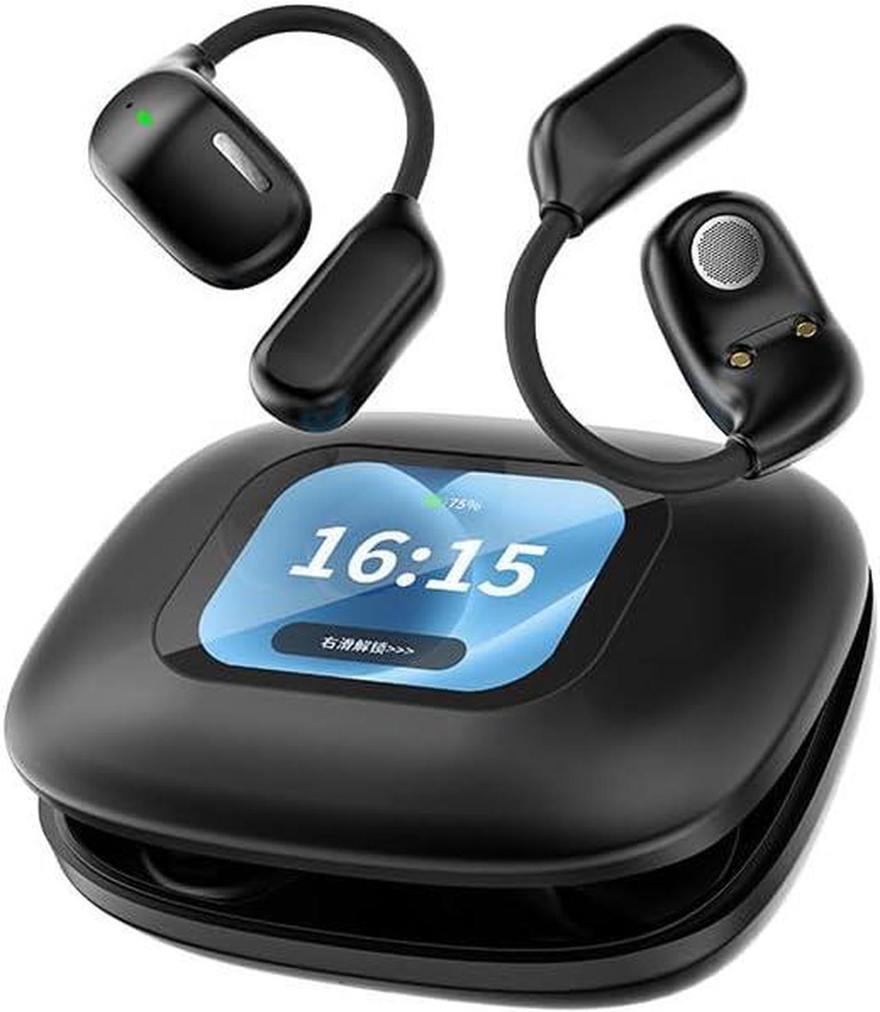 Main image of BONAEVER Open Ear Headphones with Touch Screen Air Conduction Earphone Wireless Bluetooth 5.4 Open Ear Headphones with Noise Cancellation, Earbuds with Earhooks for Workout Driving Walking, Black