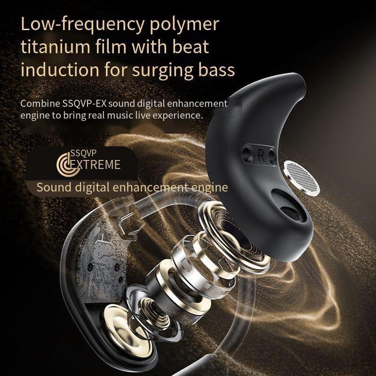 Alt view image 4 of 7 - BONAEVER Open Ear Headphones with Touch Screen Air Conduction Earphone Wireless Bluetooth 5.4 Open Ear Headphones with Noise Cancellation, Earbuds with Earhooks for Workout Driving Walking, Black