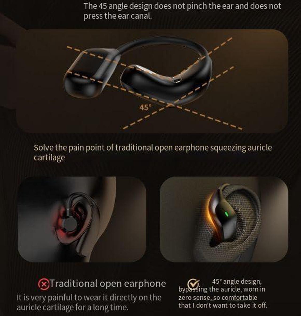 Alt view image 3 of 7 - BONAEVER Open Ear Headphones with Touch Screen Air Conduction Earphone Wireless Bluetooth 5.4 Open Ear Headphones with Noise Cancellation, Earbuds with Earhooks for Workout Driving Walking, Black