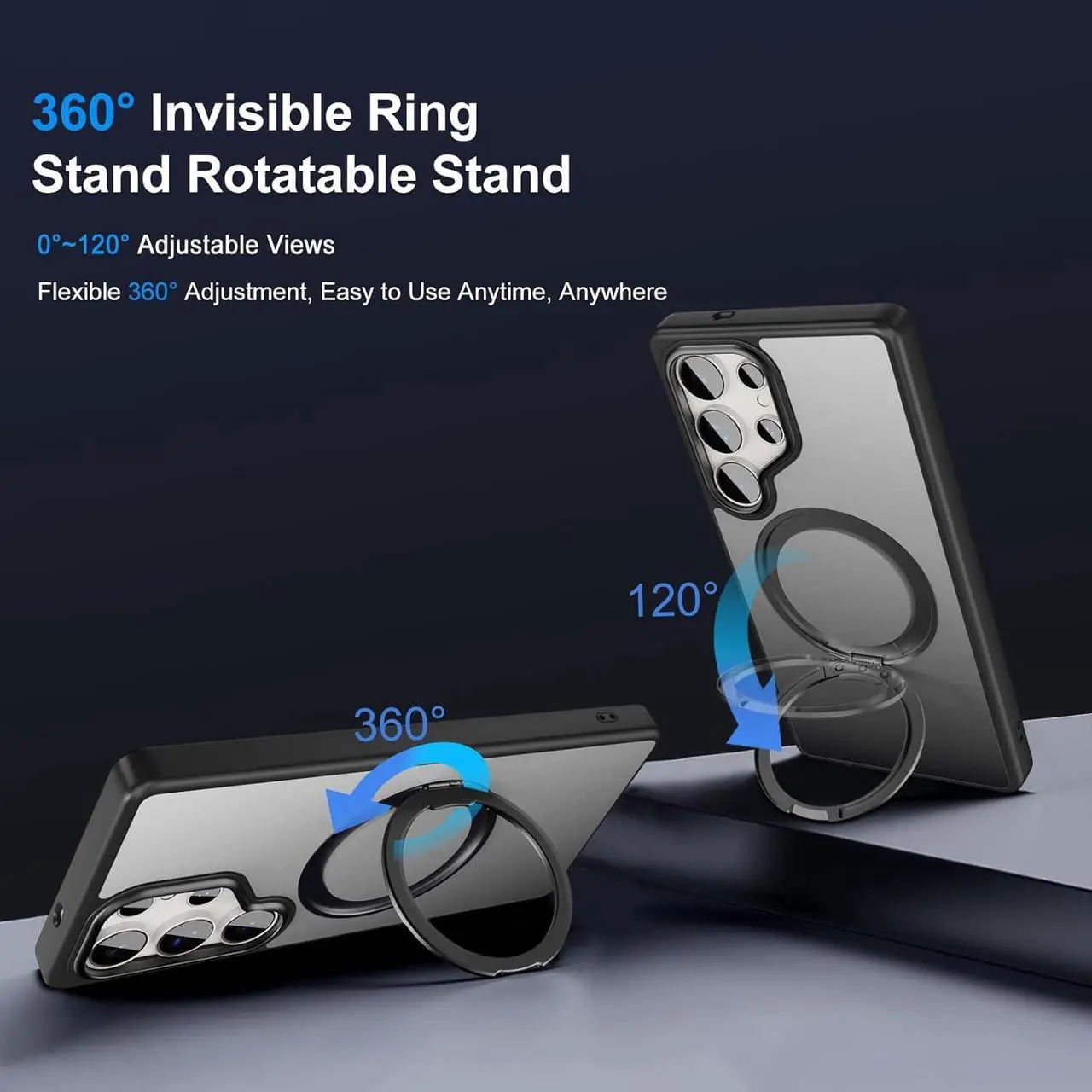 Alt view image 2 of 7 - BONAEVER Magnetic Compatible for Samsung Galaxy S25 Ultra Case 360° Invisible Ring Stand [Military Drop Protection] Anti-Fingerprint Shockproof Translucent Design for Galaxy S25 Ultra