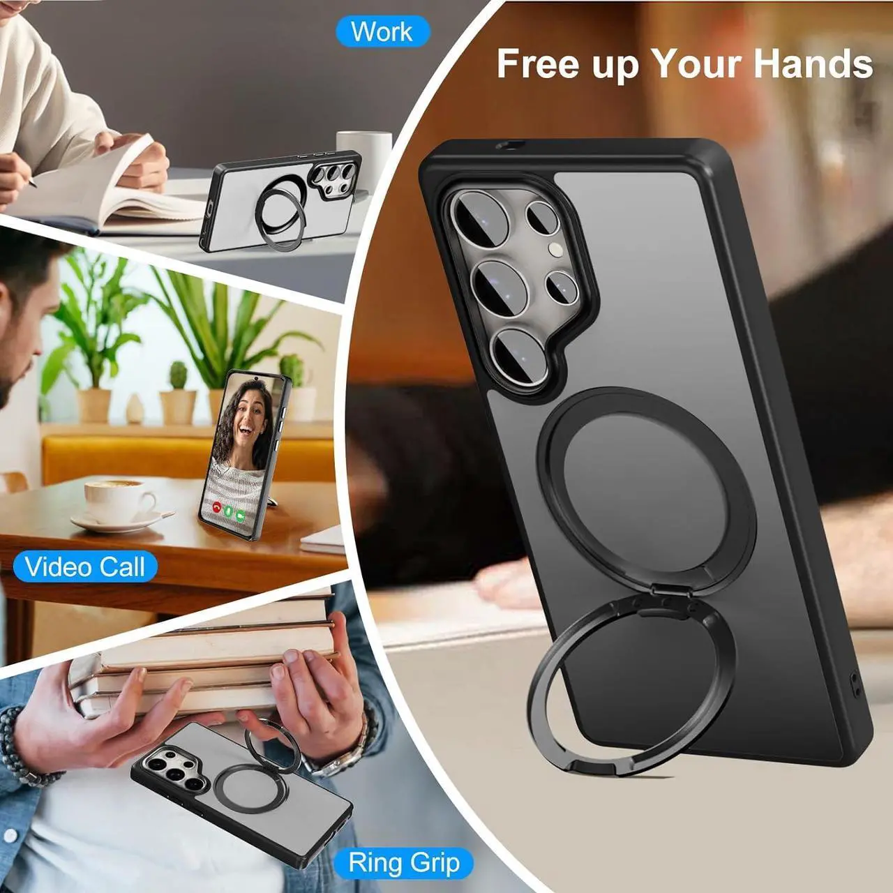Alt view image 3 of 7 - BONAEVER Magnetic Compatible for Samsung Galaxy S25 Ultra Case 360° Invisible Ring Stand [Military Drop Protection] Anti-Fingerprint Shockproof Translucent Design for Galaxy S25 Ultra