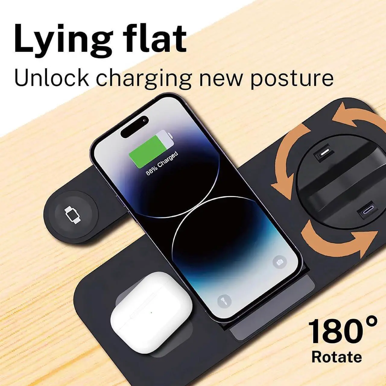 Alt view image 5 of 7 - BONAEVER 6-in-1 Fast Wireless Charging Station for iPhone 16/15/14/13 Series, Apple Watch Ultra/9/8/7/6/5/4/3/2/1, AirPods Pro/1/2,18W Qi-Certified Wireless Charger with QC 3.0 Adapter