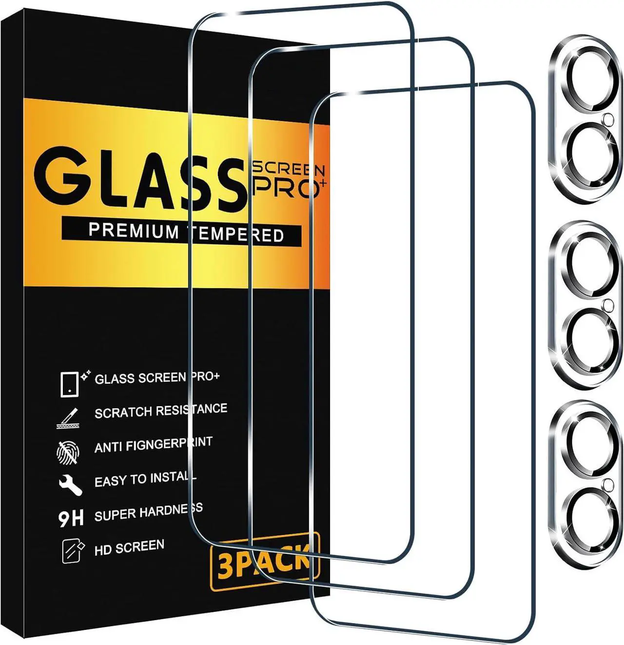 Main image of BONAEVER 3 Pack Screen Protector for iPhone 16 Plus with 3 Pack Camera Lens Tempered Glass Protector, 6.7 Inch HD Clear 9H Hardness Full Coverage, Scratch Resistent, Easy Installation, Bubbles Free