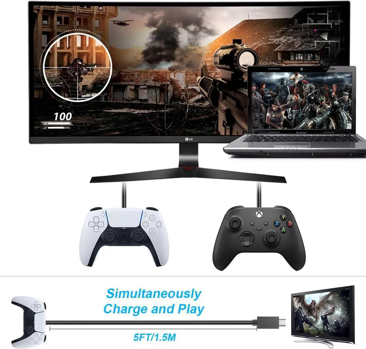 Alt view image 4 of 7 - PS5 Controller Charger 2 Pack 5FT OEM Original 3A Fast Charging Cable USB C to USB C Data Cord Wire Accessories for Playstation 5 DualSense, Xbox Series S X Core, Elite Series 2, Switch Controller