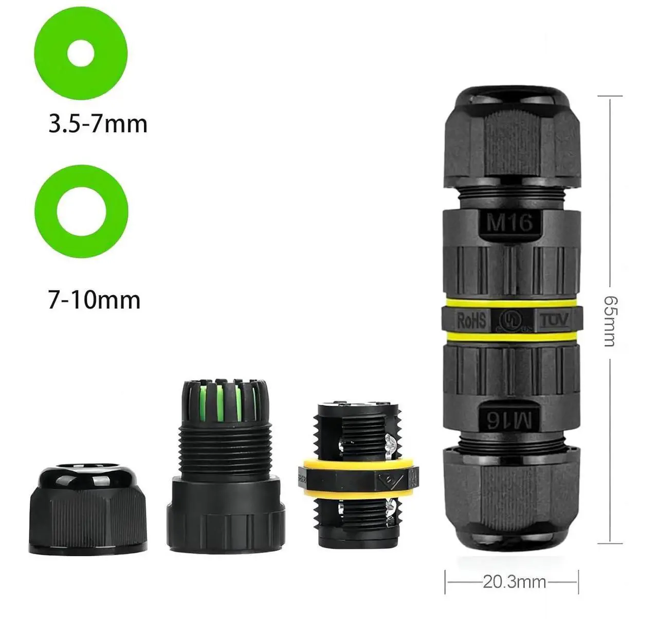 Alt view image 5 of 7 - BONAEVER Waterproof Electrical connectors,Outdoor Waterproof Electrical Trailer Junction Box,M16 Junction Box 2 pin 3 pin for 3.5-10 mm Cable Diameter Waterproof Extension Cord Connector Repair kit