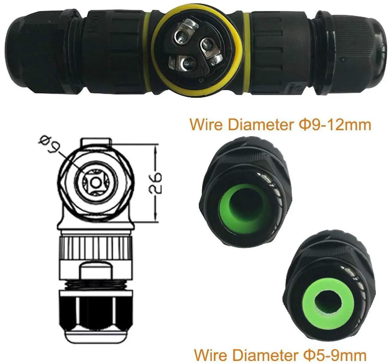 Alt view image 2 of 7 - BONAEVER IP68 Waterproof Cable Connector 3-Channel 3-Poles, Outdoor Waterprrof Junction Box Connector,Ideal for 2 or 3 Pin Cables Ø4-12mm,Use for Outdoor Billboards,Tunnel Lights,Road Landscape Lights