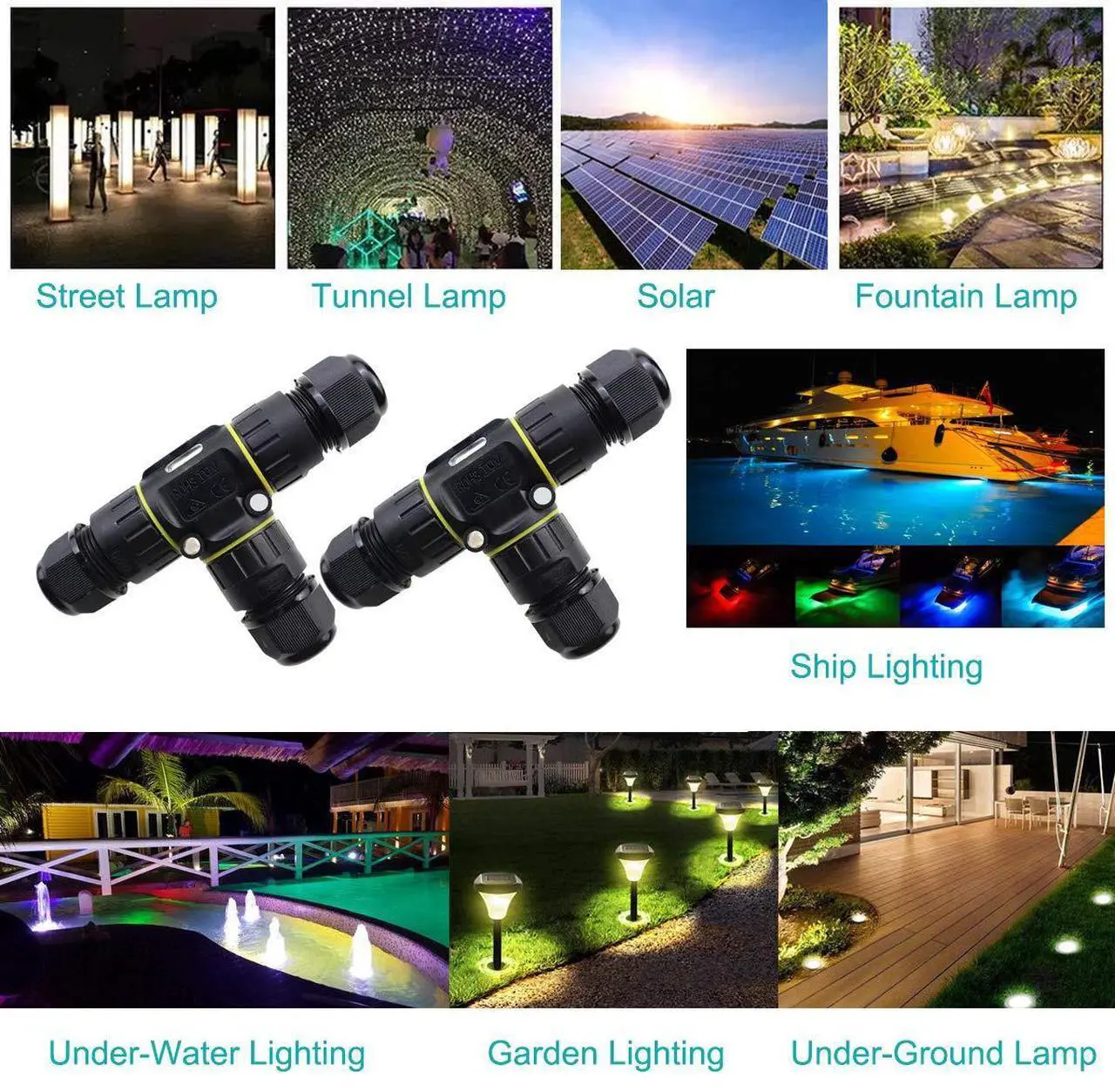 Alt view image 7 of 7 - BONAEVER IP68 Waterproof Cable Connector 3-Channel 3-Poles, Outdoor Waterprrof Junction Box Connector,Ideal for 2 or 3 Pin Cables Ø4-12mm,Use for Outdoor Billboards,Tunnel Lights,Road Landscape Lights