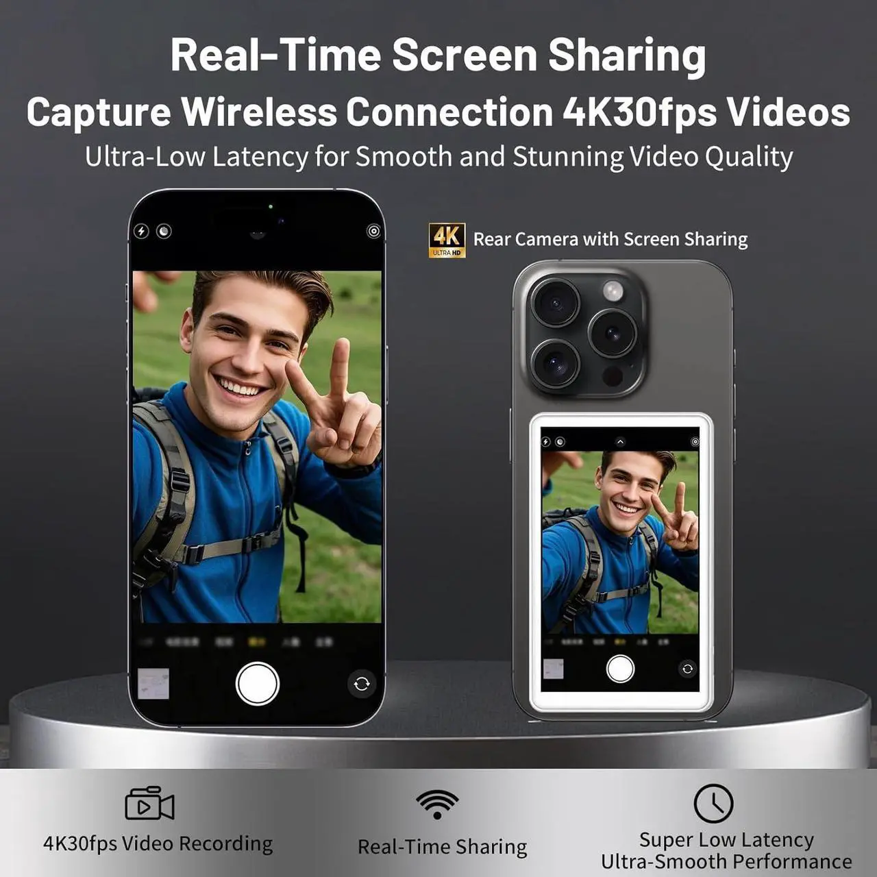 Alt view image 5 of 7 - BONAEVER Phone Vlog Selfie Monitor Screen, Magnetic Mount for MagSafe, Rear Camera for Selfie Vlog Live Stream, iPhone & Android Compatible, Wireless Connection