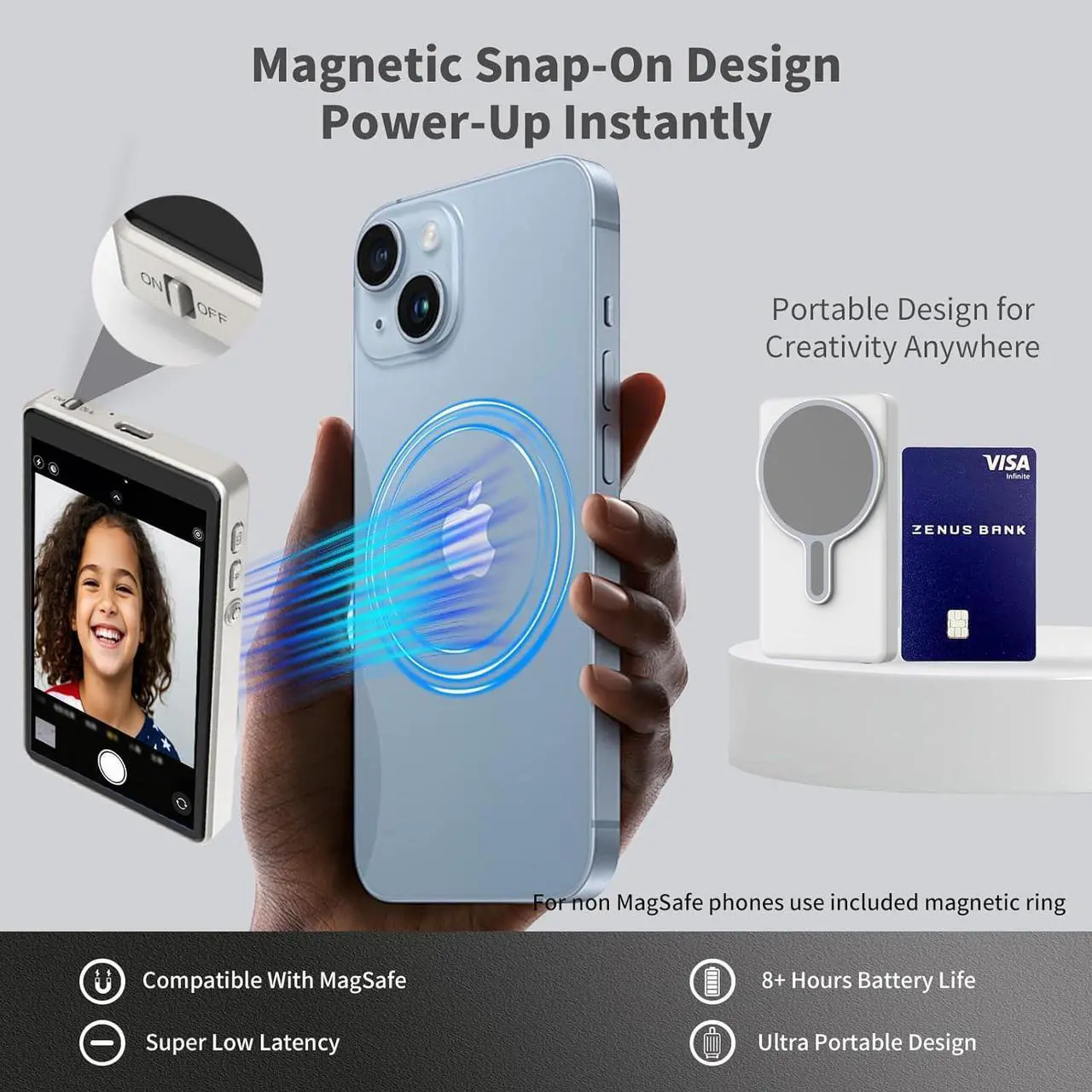Alt view image 4 of 7 - BONAEVER Phone Vlog Selfie Monitor Screen, Magnetic Mount for MagSafe, Rear Camera for Selfie Vlog Live Stream, iPhone & Android Compatible, Wireless Connection