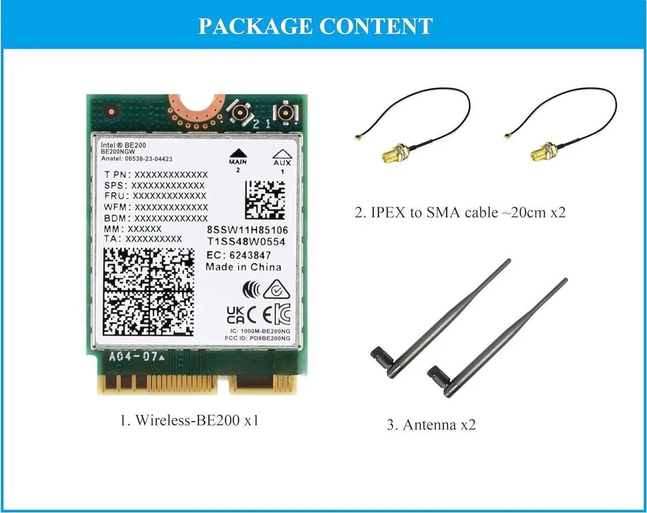 Alt view image 6 of 7 - BONAEVER WiFi 7 Wireless Card Wireless BE200 NIC Gigabit Tri-Band Wi-Fi 7 2.4G/5G/6GHz 5800Mbps M.2/NGFF, IEEE 802.11a/b/g/n/ac/be/ax Standard, Bluetooth 5.4, Support Linux, Windows 10/11, etc.