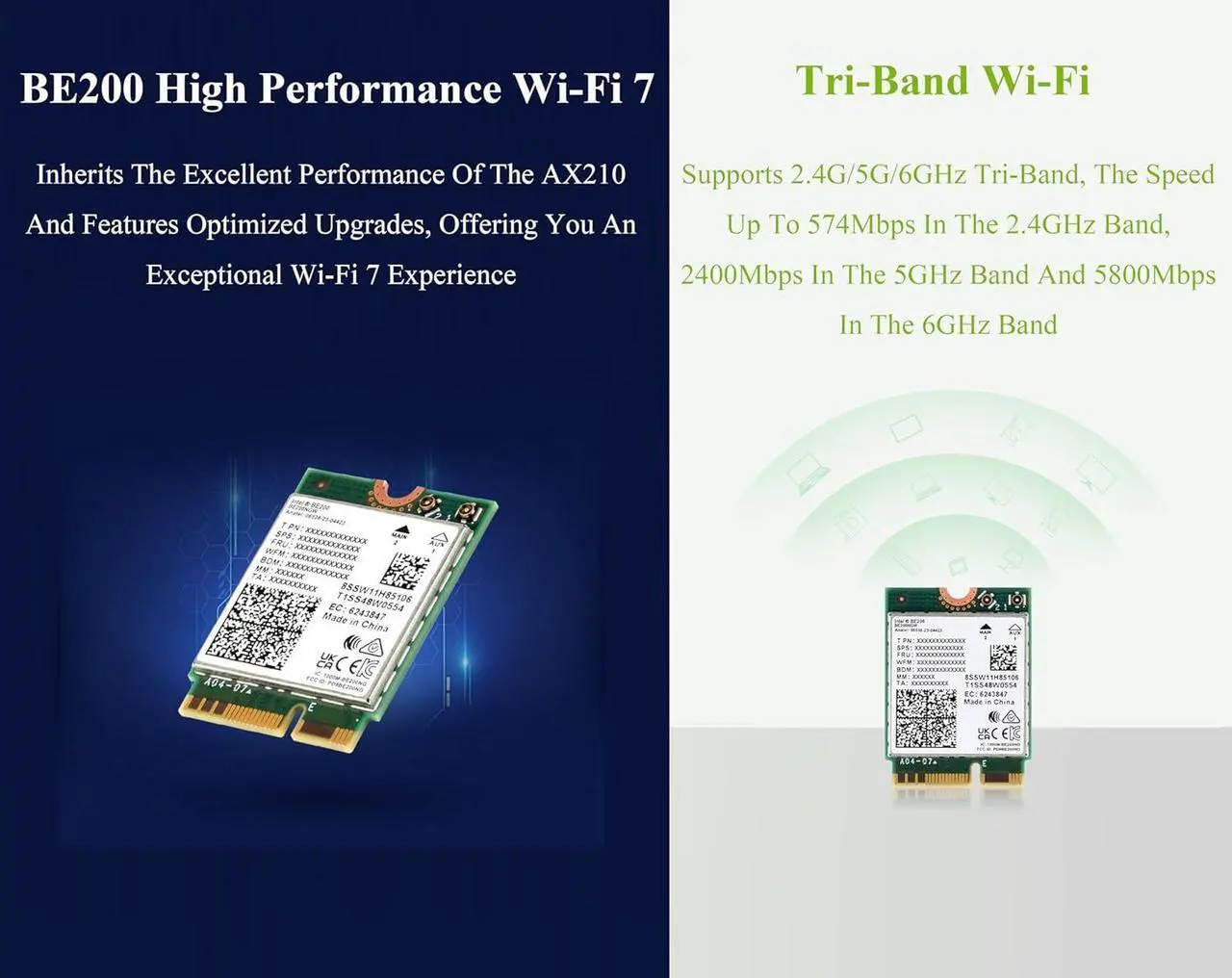 Alt view image 4 of 7 - BONAEVER WiFi 7 Wireless Card Wireless BE200 NIC Gigabit Tri-Band Wi-Fi 7 2.4G/5G/6GHz 5800Mbps M.2/NGFF, IEEE 802.11a/b/g/n/ac/be/ax Standard, Bluetooth 5.4, Support Linux, Windows 10/11, etc.