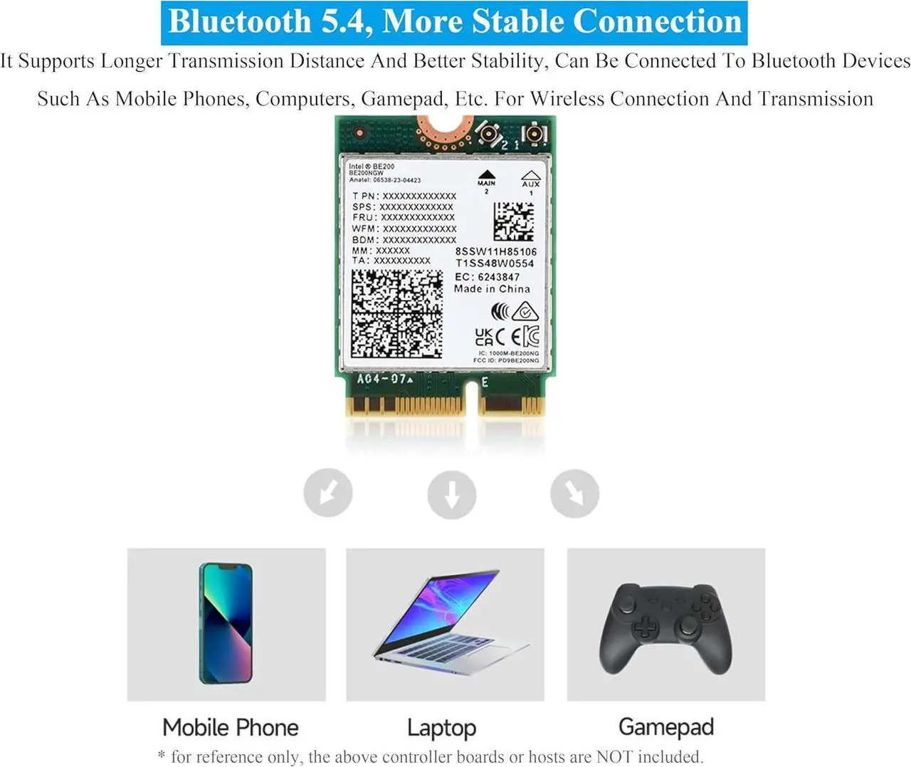 Alt view image 3 of 7 - BONAEVER WiFi 7 Wireless Card Wireless BE200 NIC Gigabit Tri-Band Wi-Fi 7 2.4G/5G/6GHz 5800Mbps M.2/NGFF, IEEE 802.11a/b/g/n/ac/be/ax Standard, Bluetooth 5.4, Support Linux, Windows 10/11, etc.