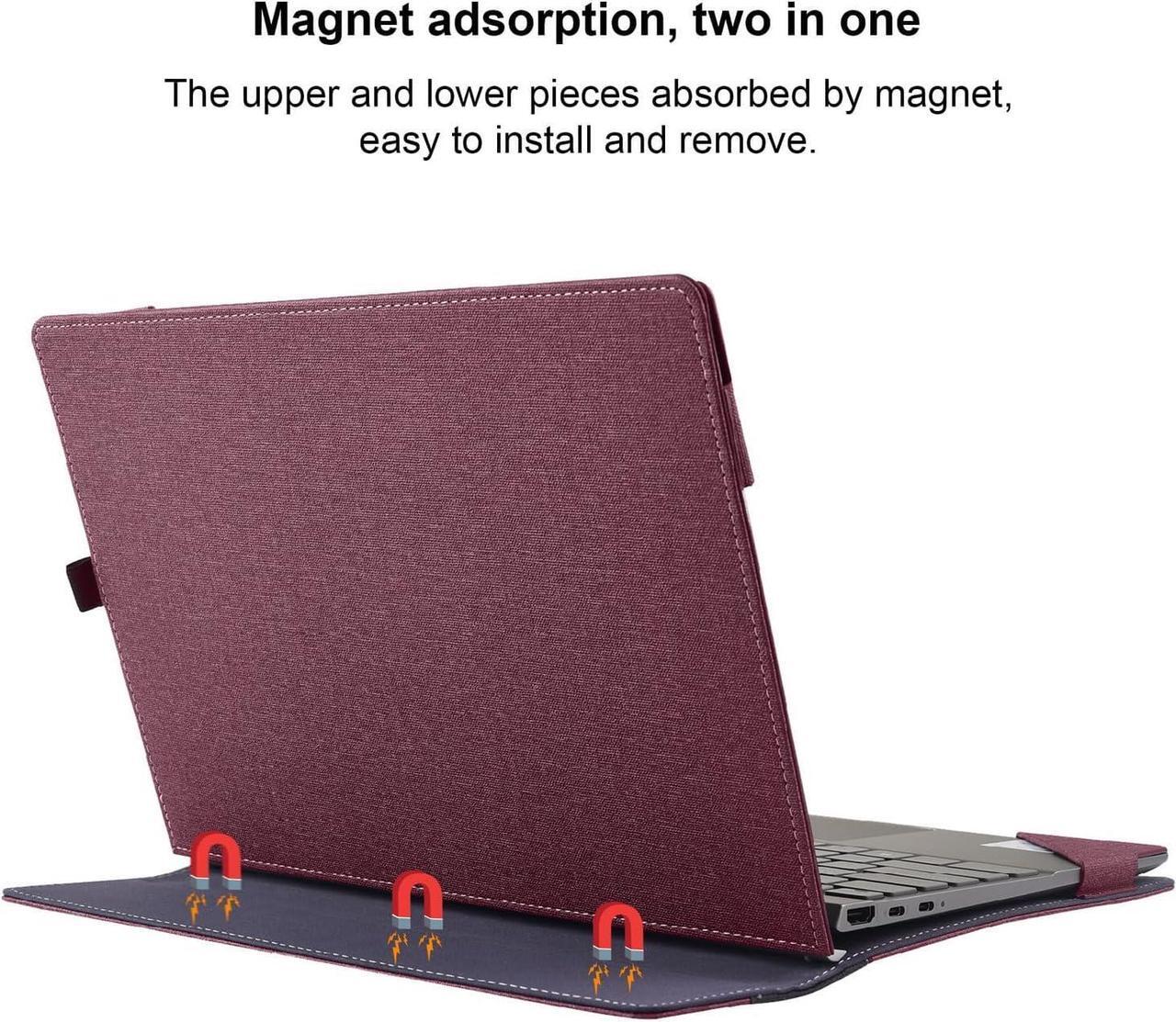 Alt view image 4 of 7 - BONAEVER Laptop Case Cover for 14 inch Lenovo Yoga 9 2-in-1 14ILL10 / 14IMH9 & Yoga 9i 2-in-1 Gen 9 & Yoga Slim 9i Gen 10,PU Leather Notebook PC Protective Sleeve with Pen Holder Wine Red