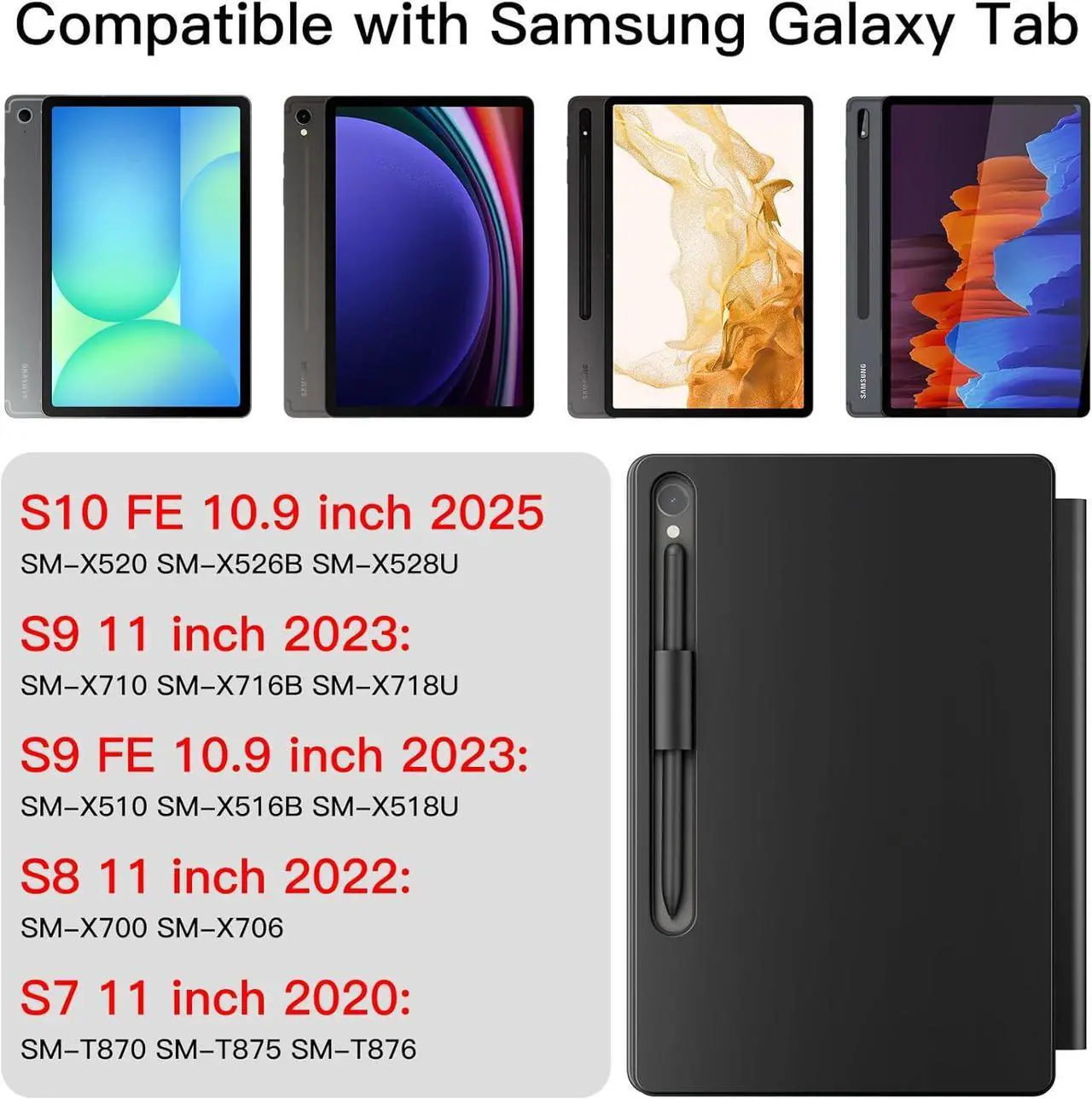 Alt view image 2 of 7 - BONAEVER Magic Keyboard Case for Samsung Galaxy Tab S10 FE / S9 FE 5G 10.9 inch/S9/S8/S7 11 inch, Slim Protective Cover with Floating Cantilever Magnetic Stand, Backlit, Smart Touchpad, Pen Holder
