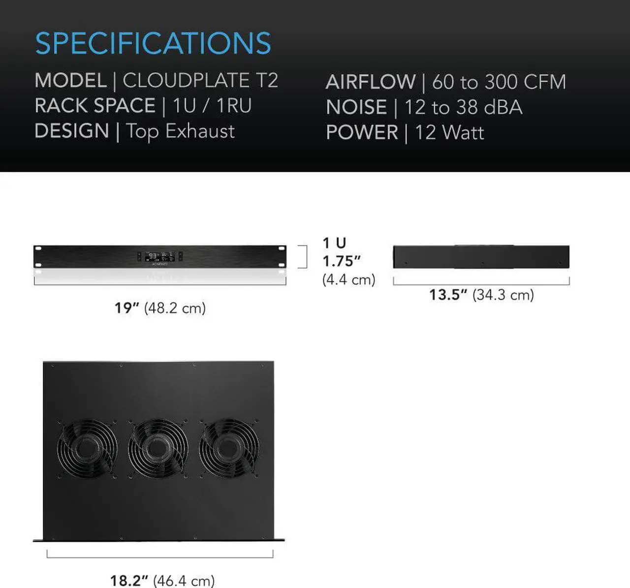 Alt view image 6 of 7 - AC Infinity CLOUDPLATE T2, Rack Mount Fan 1U, Top Exhaust Airflow, for Cooling AV, Home Theater, Network 19 Racks