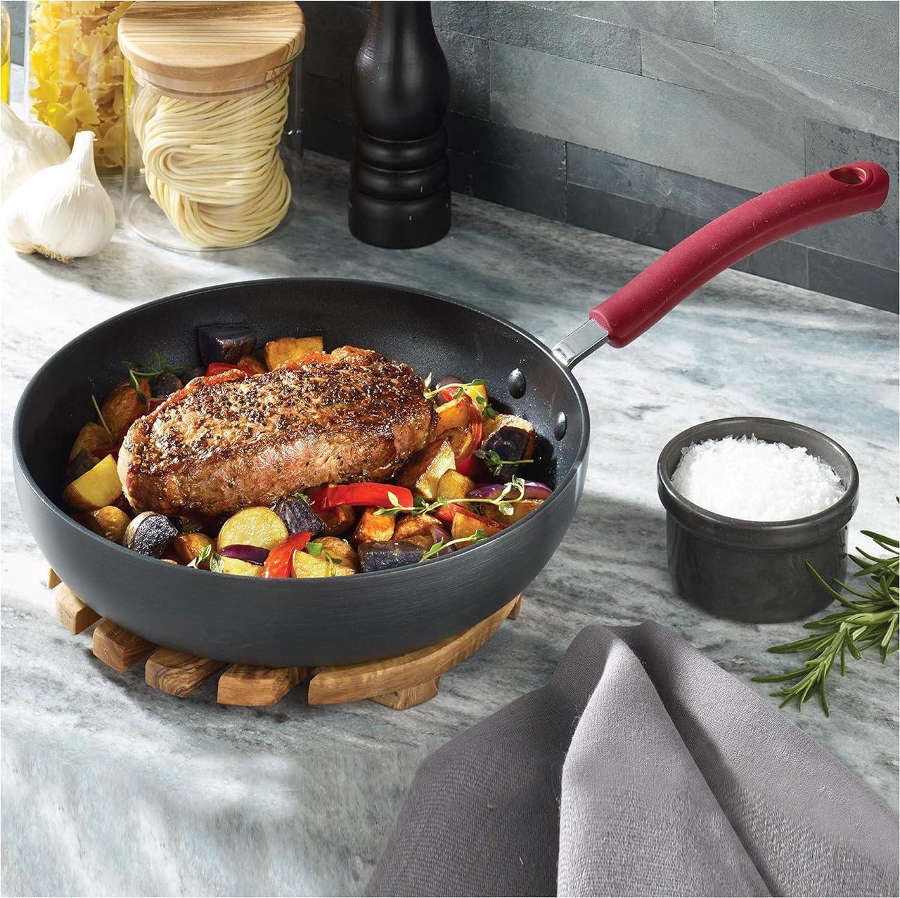 Alt view image 3 of 7 - T-fal Ultimate Hard Anodized Nonstick Cookware Set 12 Piece, Oven Broiler Safe 600F, Kitchen Cooking Set w/ Fry Pans, Saucepans, Dutch Oven, Kitchen Utensils, Pots and Pans, Dishwasher Safe, Black
