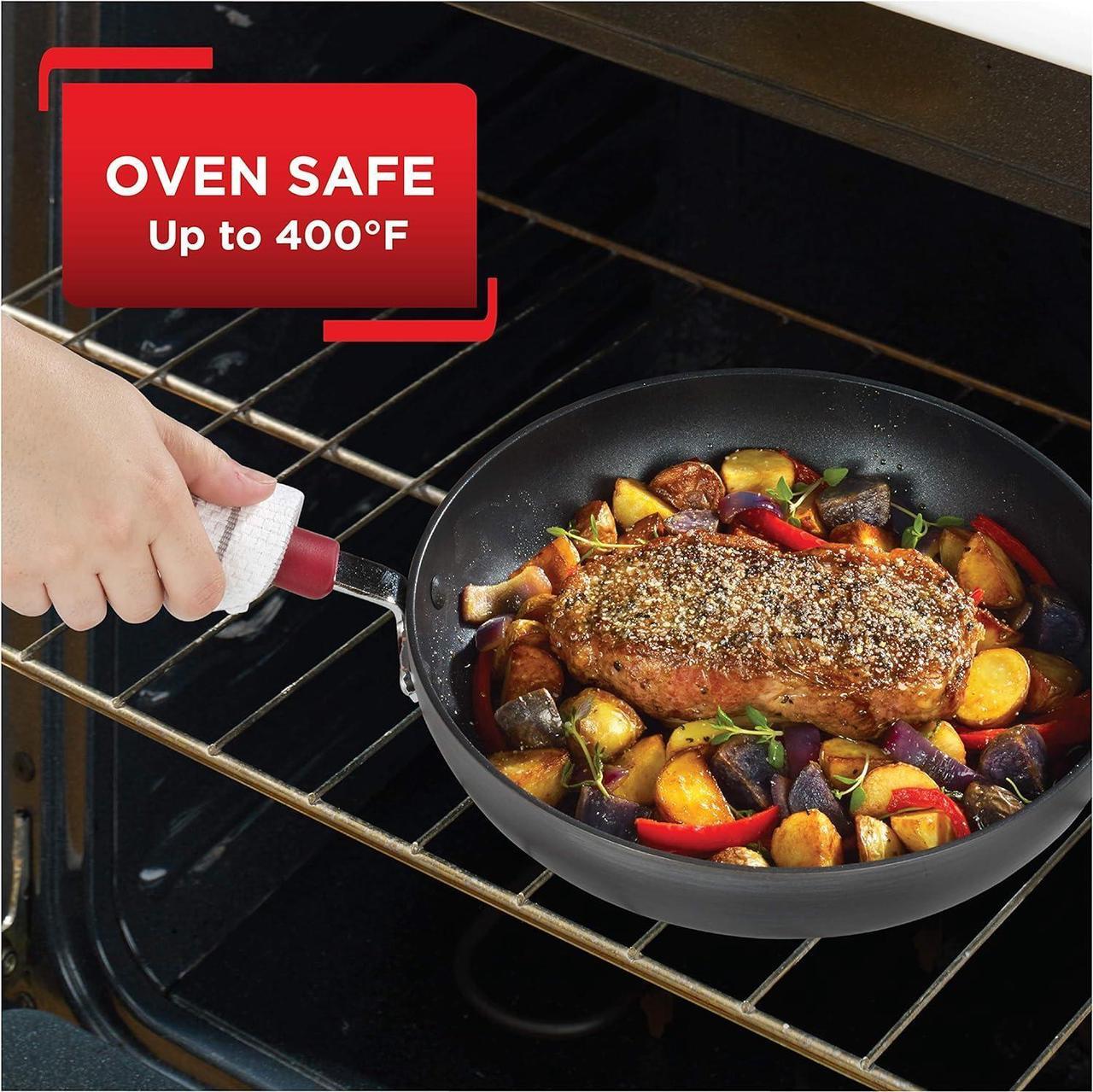 Alt view image 7 of 7 - T-fal Ultimate Hard Anodized Nonstick Cookware Set 12 Piece, Oven Broiler Safe 600F, Kitchen Cooking Set w/ Fry Pans, Saucepans, Dutch Oven, Kitchen Utensils, Pots and Pans, Dishwasher Safe, Black
