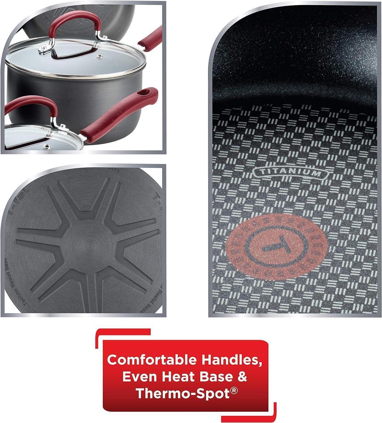Alt view image 5 of 7 - T-fal Ultimate Hard Anodized Nonstick Cookware Set 12 Piece, Oven Broiler Safe 600F, Kitchen Cooking Set w/ Fry Pans, Saucepans, Dutch Oven, Kitchen Utensils, Pots and Pans, Dishwasher Safe, Black