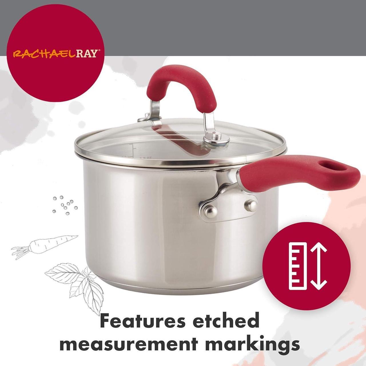 Alt view image 2 of 6 - Rachael Ray Create Delicious Stainless Steel Cookware Set, 10-Piece Pots and Pans Set, Stainless Steel with Red Handles