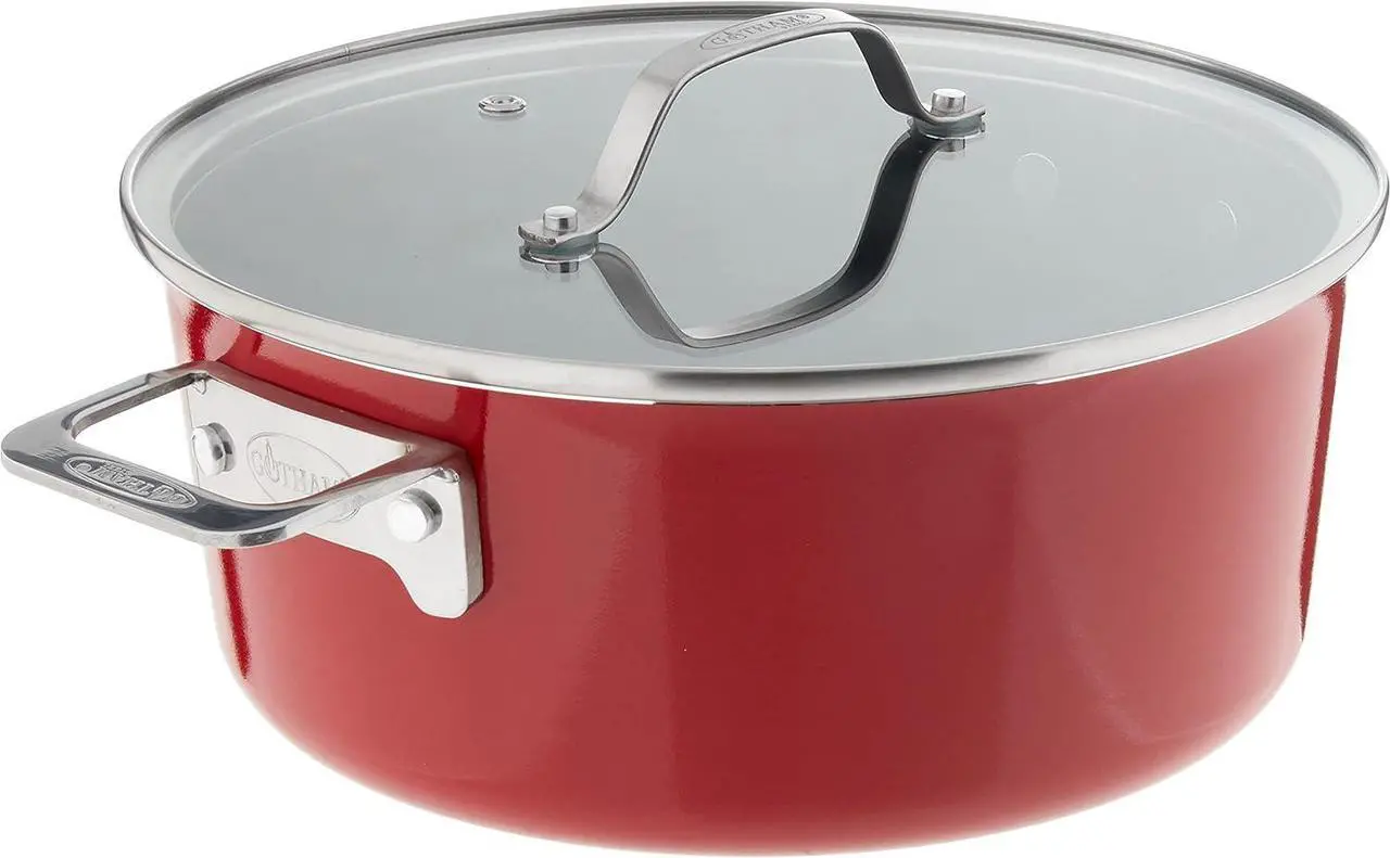 Alt view image 4 of 7 - Gotham Steel STACKMASTER Pots Stackable 10 Piece Cookware Set Ultra Nonstick Cast Texture Coating Includes Fry Pans, Red