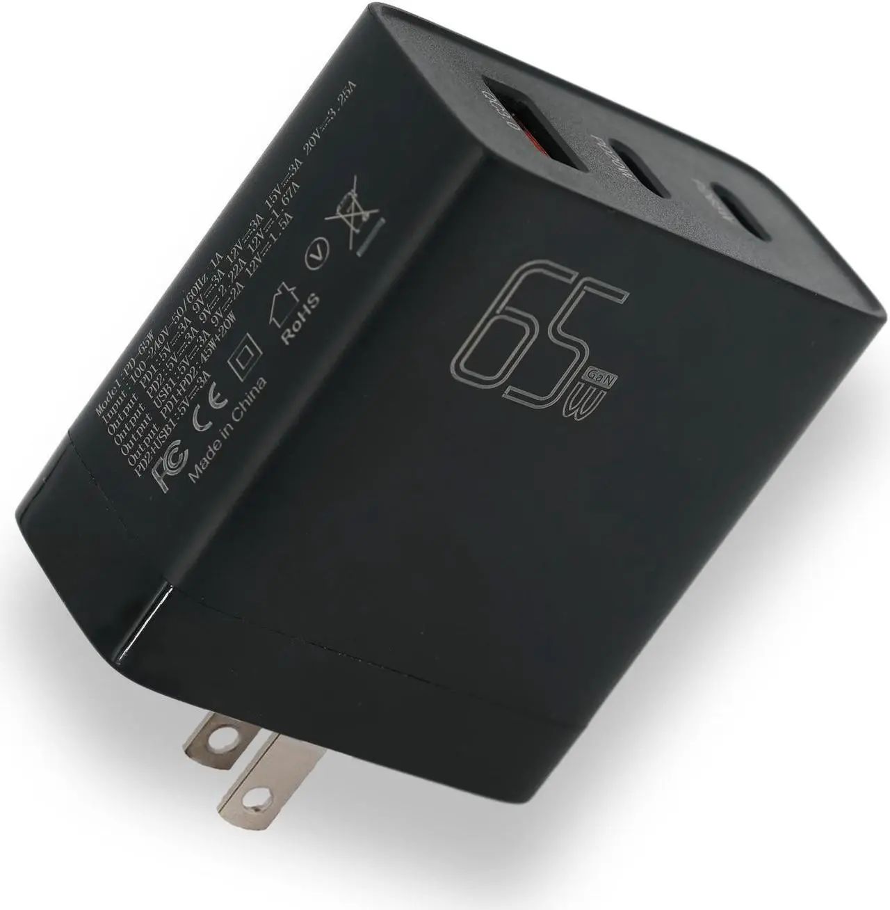 Alt view image 2 of 7 - Icomroad USB C Charger, GaN 65W QC PC 3-Port Compact Foldable Wall Fast Charger Travel for iPhone 14/13/Pro, iPad, Samsung, MacBook Pro/Air, iPad Pro, Galaxy S20/S10