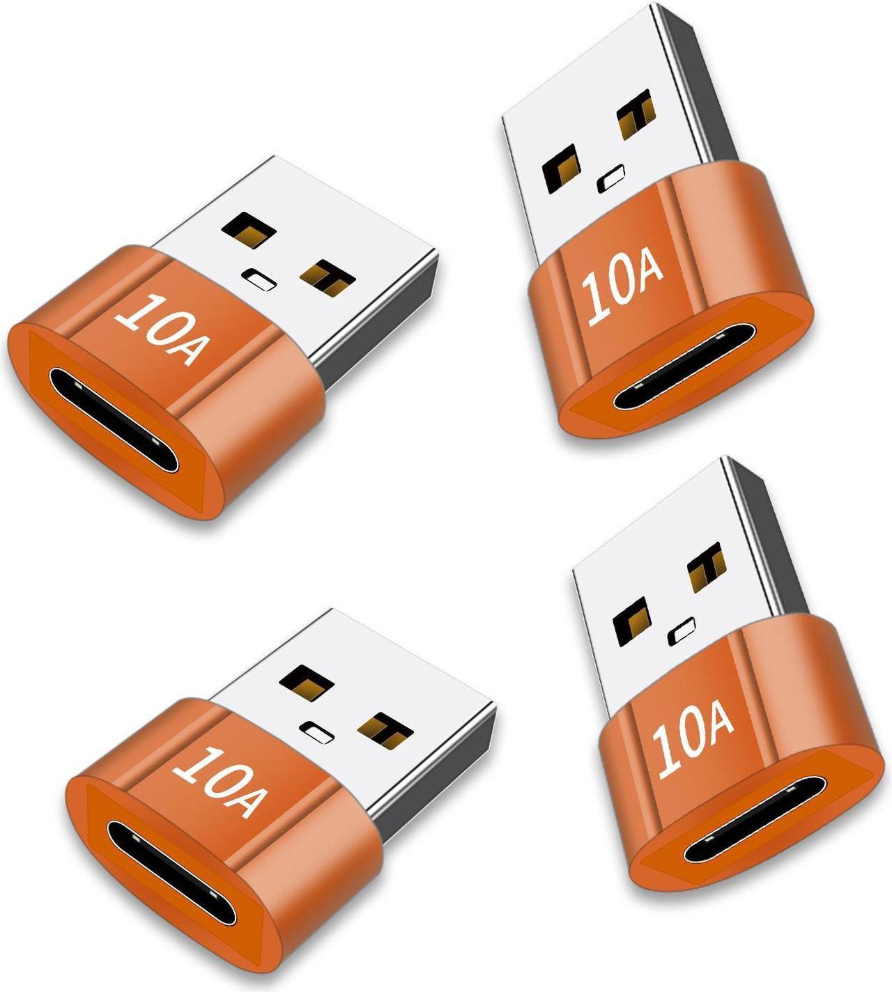 USB C Female to USB Male Adapter 4 Pack 10A Type C to USB Adapter Support PD Fast Charge Data Transfer Compatible iPhone Laptop Computer Orange