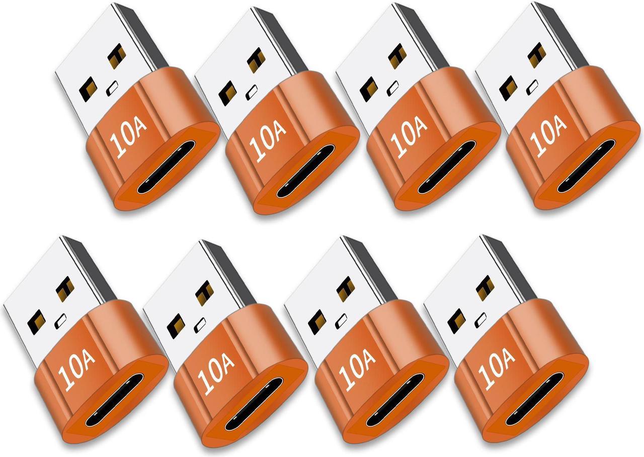 USB C Female to USB Male Adapter 8 pack 10A Type C to USB Adapter Support PD Fast Charge Data Transfer Compatible iPhone Laptop Computer  Orange