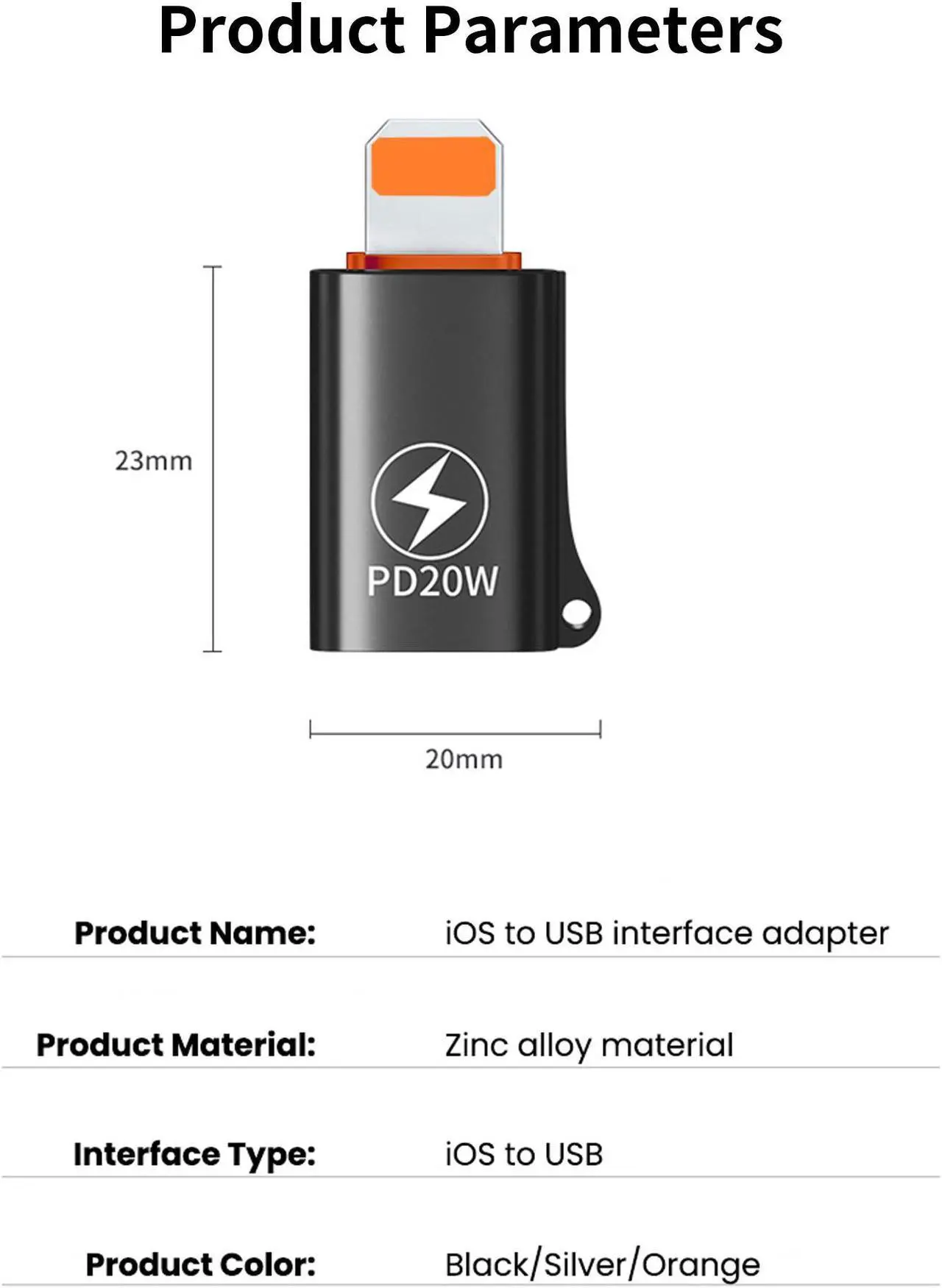 Alt view image 2 of 7 - Lightning Male to USB Female OTG Adapter PD 20W Fast Charging Adapter Connector Convertor for iPhone 14 13 iPad U Disk Mouse Keyboard Hubs Black