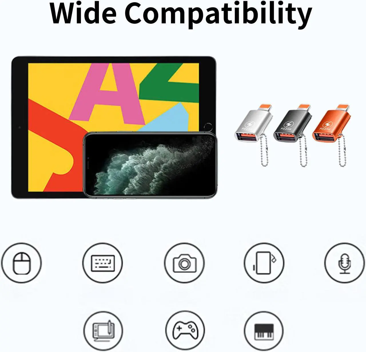 Alt view image 4 of 7 - Lightning Male to USB Female OTG Adapter PD 20W Fast Charging Adapter Connector Convertor for iPhone 14 13 iPad U Disk Mouse Keyboard Hubs Black