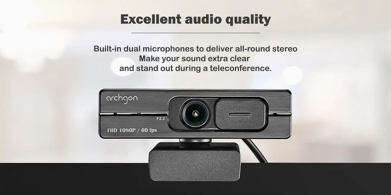 Alt view image 7 of 7 - Archgon  Webcam Full HD 1080P/60fps Streaming Low-Light Correction Wide-Angle Lens Webcam with Dual Omni-Directional Microphone, Privacy Cover and Tripod Compatible with Teams Skype and Zoom (C6206)