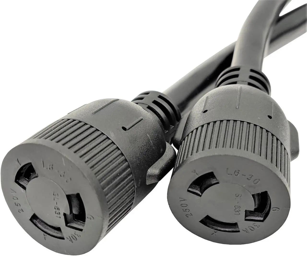 Alt view image 2 of 5 - Parkworld 60523 NEMA 14-50P to L6-30R Dual Socket Splitter Cord, RV 50 AMP 4-Prong 14-50 Male Plug to NEMA (2) L6-30 Female Twist Lock Receptacle 250V