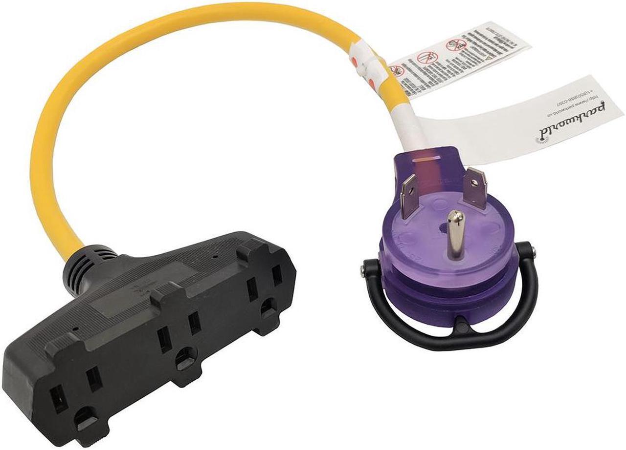 Main image of Parkworld 885880B RV 30A to (3)15A Household Tri Outlet Adapter Cord 125V, TT-30P male with handle and lighted to (3)5-15R Tri-outlet 2 ft.