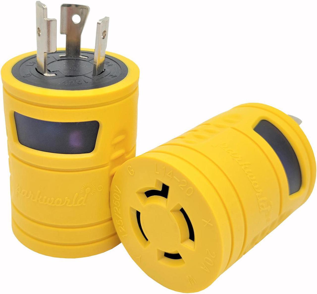 Main image of Parkworld 884999 Generator Adapter 3-Prong 20 AMP Locking L5-20P Plug to 4-Prong 20 AMP Locking L14-20R Receptacle (Two hots bridged)