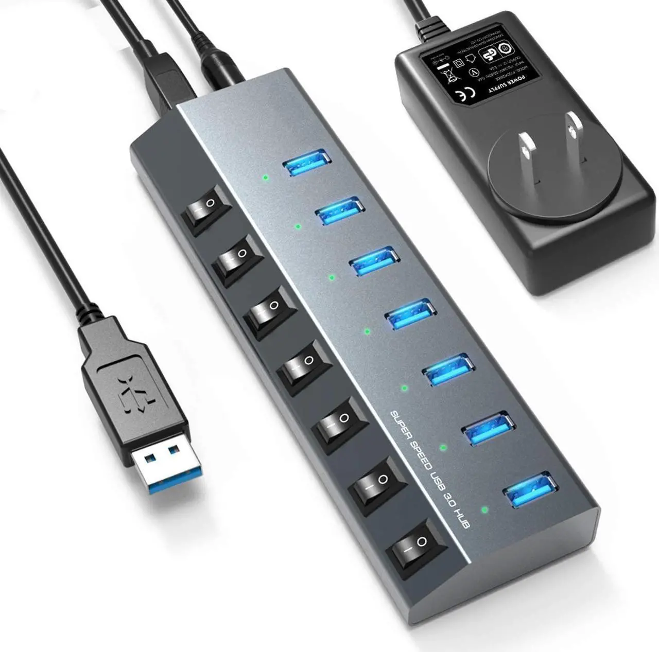Alt view image 2 of 2 - Bitcoin Merch® - 7-Port Powered USB Hub ONLY 3.0, UPGRADED 65W, FOR Compac F, Newpac, Twopac, Moonlander US Plug - USB Miners NOT INCLUDED!