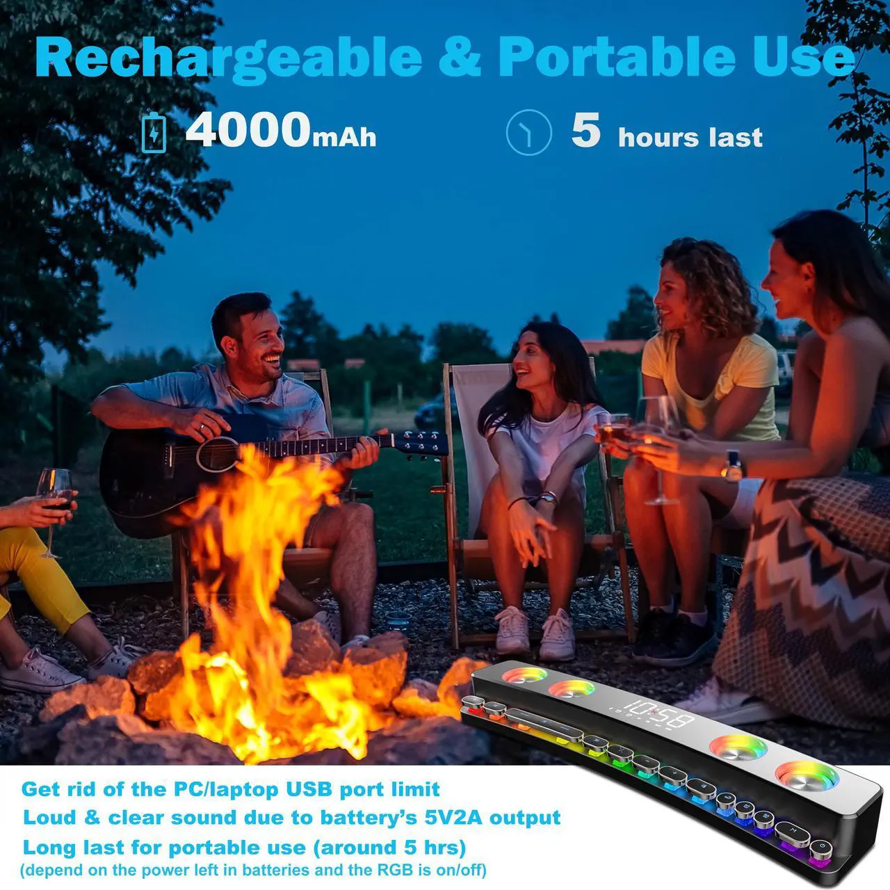 Alt view image 6 of 7 - Computer Speakers, Desktop Dynamic RGB PC Gaming Speaker Sound Bar with Wireless Bluetooth 5.0,Soundbar, 19-Inch Soundbars for TV, USB Powered Battery Operated for PC Laptop Tablet, AUX-in