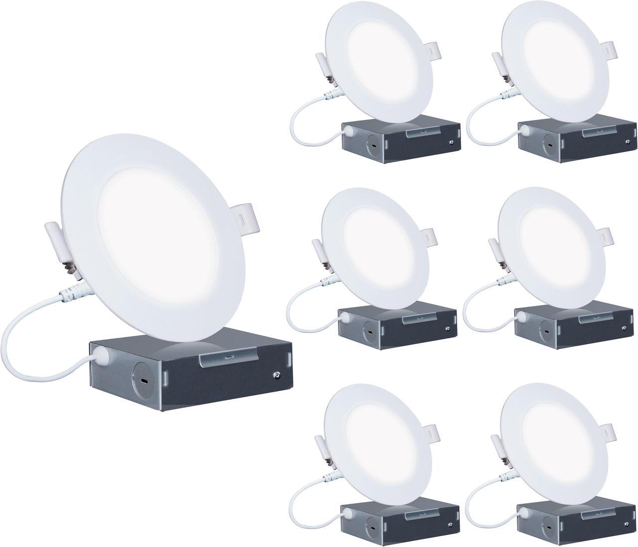 Infibrite 4 Inch 6000K Clear White 9W 750LM Thin LED Ceiling Light Kit, Dimmable, Wet Rated (6 Pack)