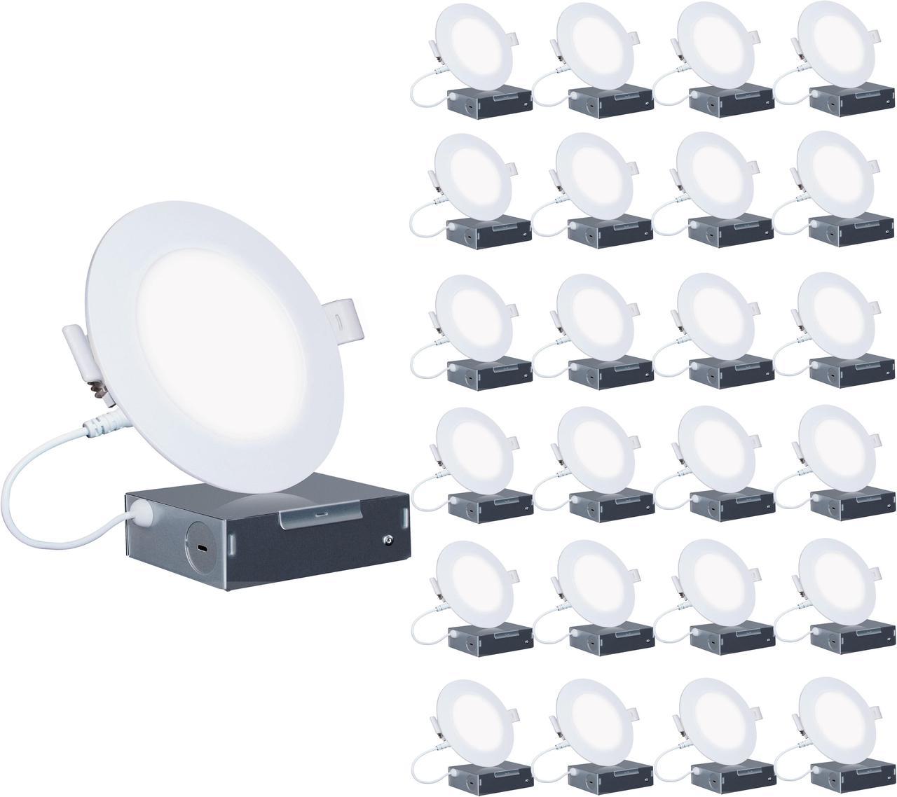 Infibrite 4 Inch 3000K Warm White 9W 750LM Thin LED Ceiling Light Kit, Dimmable, Wet Rated (24 Pack)